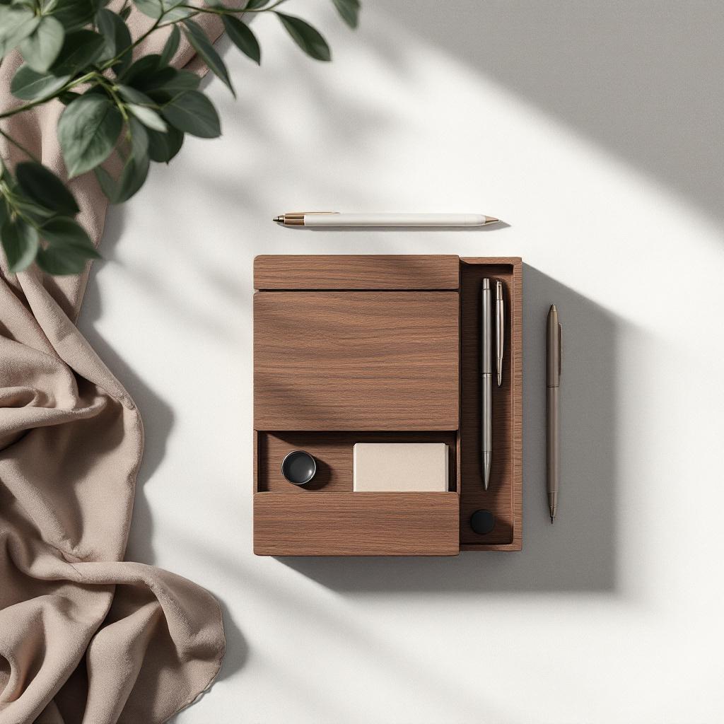 Montreal Modular Organizer — A customizable walnut wood desk organizer with adjustable dividers and elegant a